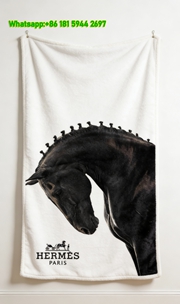Hermès Black Stallion Equestrian Flannel Throw Blanket IMG_5074